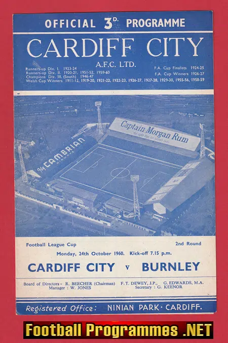 Cardiff City v Burnley 1960 - League Cup - First Season
