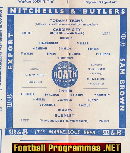 Cardiff City v Burnley 1960 - League Cup - First Season