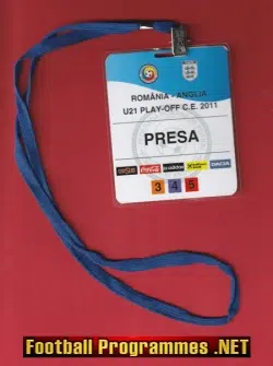 Romainia v England 2011 - U21 Media Press Pass Lanyard Ticket