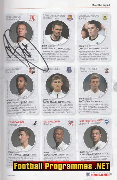 England v Germany 2015 - U21 Multi Signed Autographed