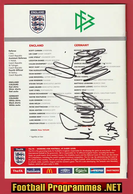 England v Germany 2005 - U21 Multi Signed Autographed