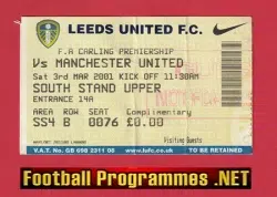 Leeds United v Manchester United 2001 - Match Ticket