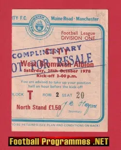 Manchester City v WBA 1978 – Football Ticket 1970s