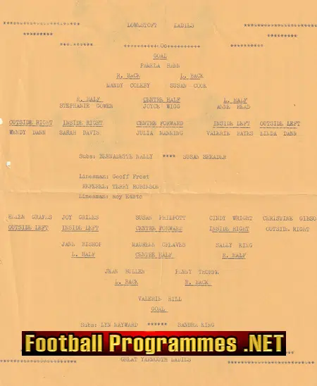 Lowestoft Town Ladies v Great Yarmouth Town 1971 Womens Football