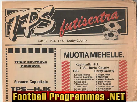TPS Turun Palloseura v Derby County 1981 – Pre Season Friendly