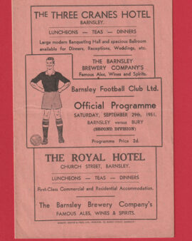 Barnsley v Bury 1951 – 1950s Football Programmes
