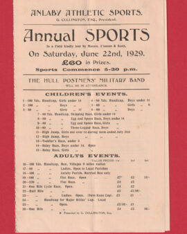 Anlaby Athletic Sports Athletics Programme Hull 1929