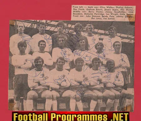 Mansfield Town Football Club Multi Autographed Signed 1968