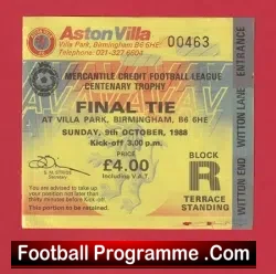 Arsenal v Manchester United 1988 – LC Final Ticket Villa Park