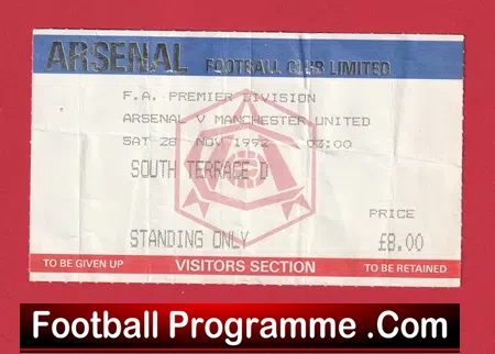 Arsenal v Manchester United 1992 – Football Ticket