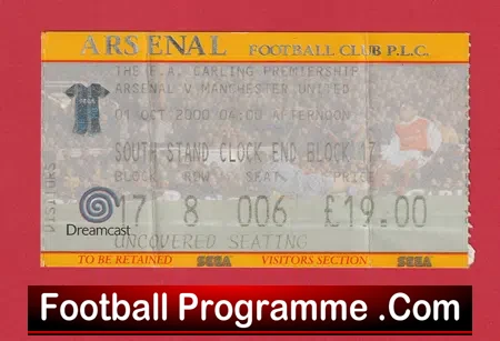 Arsenal v Manchester United 2000 – Football Match Ticket