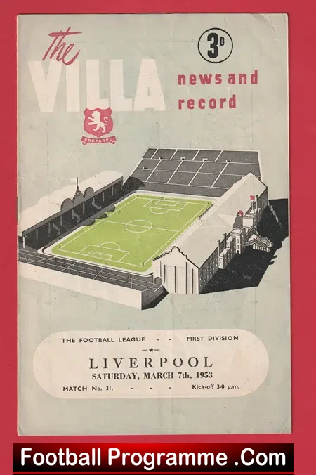 Aston Villa v Liverpool 1953 - 1950s Programme