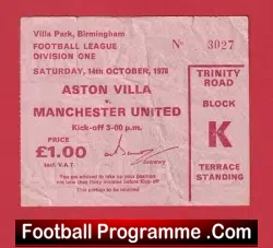 Aston Villa v Manchester United 1978 – Match Ticket