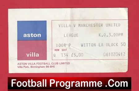 Aston Villa v Manchester United 1984 – Football Ticket