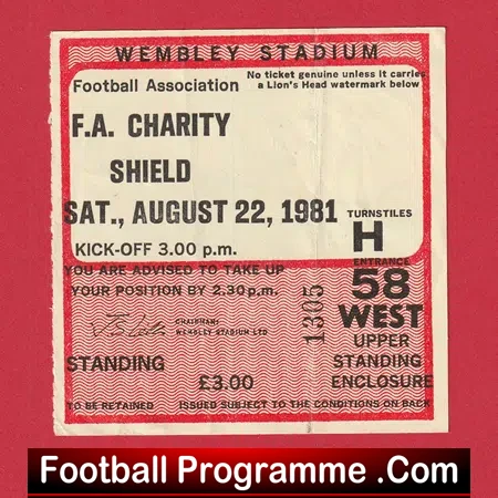 Aston Villa v Tottenham 1981 – FA Charity Shield Ticket