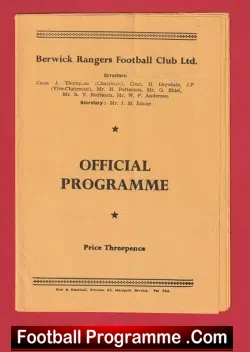 Berwick Rangers v Cowdenbeath 1957 - 1950s - football programme