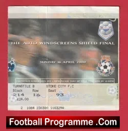 Bristol City v Stoke City 2000 – League Trophy Final TICKET