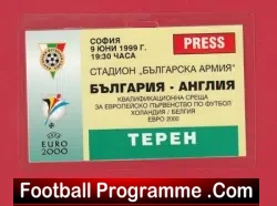 Bulgaria v England 1999 - Media Pass Ticket - football memorabilia