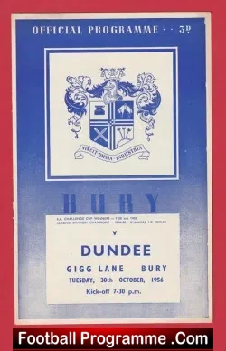 Bury v Dundee 1956 - Friendly Game 1950s - football programme