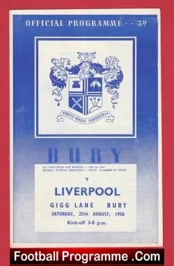 Bury v Liverpool 1956 - 1950s Match Programme - football programme