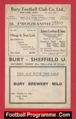 Bury v Sheffield United 1946 – 1940’s Football Programme