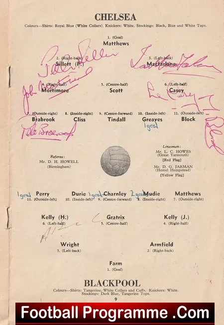 Chelsea v Blackpool 1958 - Multi Autographed SIGNED
