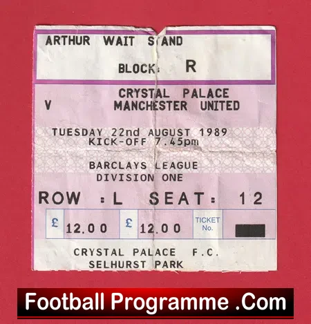 Crystal Palace v Manchester United 1989 – Football Ticket