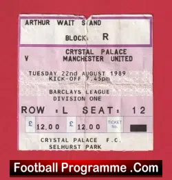 Crystal Palace v Manchester United 1989 – Football Ticket