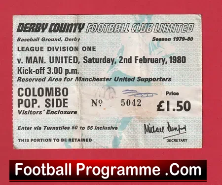 Derby County v Manchester United 1980 – Match Ticket