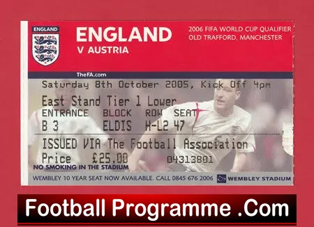 England v Austria 2005 – Ticket Old Trafford
