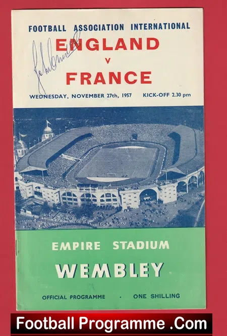 England v France 1957 – Duncan Edwards Last International SIGNED