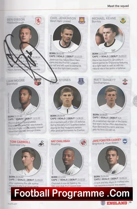 England v Germany 2015 - U21 Multi Signed Autographed