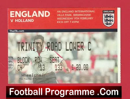 England v Holland 2005 – Ticket at Villa Park