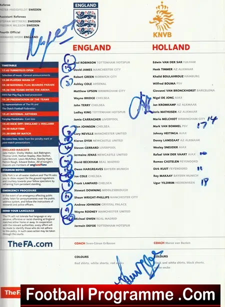 England v Holland 2005 - Villa Park Multi Autographed SIGNED