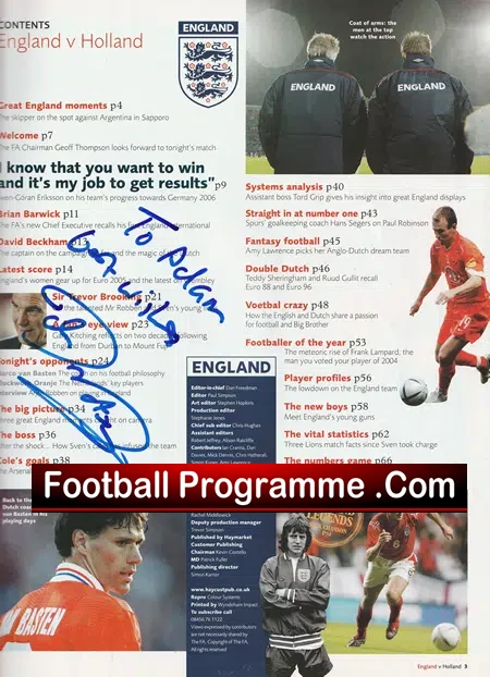 England v Holland 2005 - Villa Park Multi Autographed SIGNED