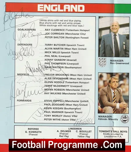 England v Hungary 1981 - Multi Autographed SIGNED