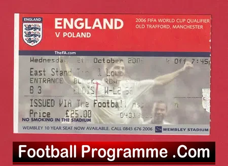 England v Poland 2005 – Ticket Old Trafford