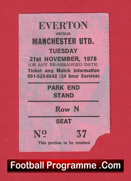 Everton v Manchester United 1978 – Football Ticket