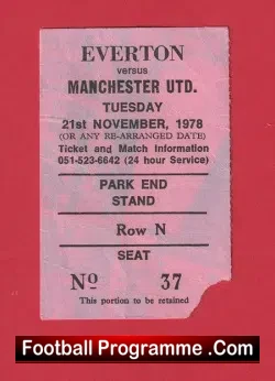Everton v Manchester United 1978 – Football Ticket