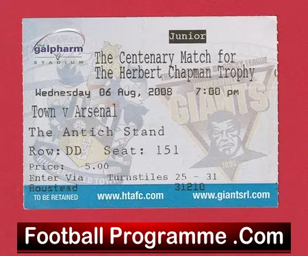 Huddersfield Town v Arsenal 2008 – Centenary Match Ticket