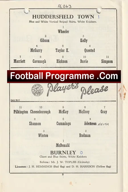 Huddersfield Town v Burnley 1956 - 1950'6