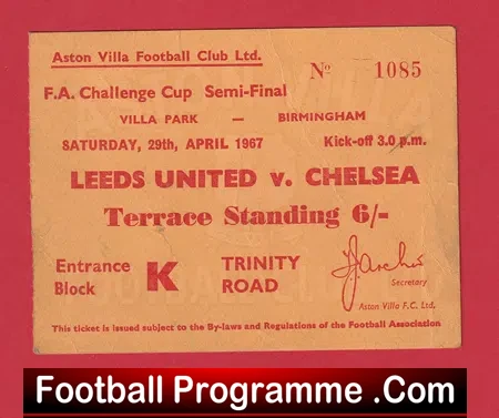Leeds United v Chelsea 1967 – Football Ticket FA Cup Semi Final