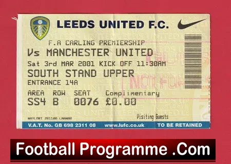 Leeds United v Manchester United 2001 – Match Ticket