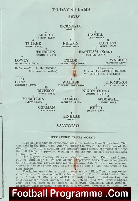 Linfield v Ards 1953 - Ireland