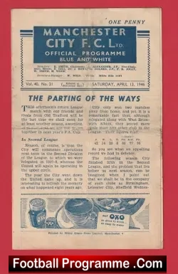 Manchester City v Manchester United 1946 - Man City Relegated - football programme