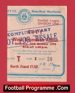 Manchester City v WBA 1978 – Football Ticket 1970s
