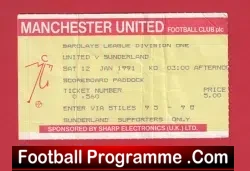 Manchester United v Sunderland 1991 - Football Ticket Man Utd - football memorabilia