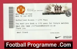Manchester United v West Ham United 2013 - Football Ticket - football memorabilia