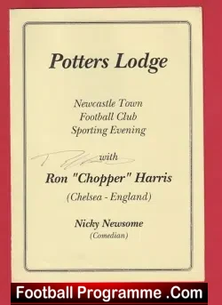 Newcastle Town Football Club Sporitng Menu Signed Ron Harris - football memorabilia