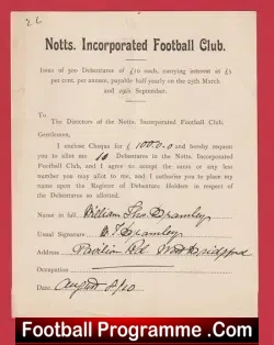 Notts Football Club Letter Signed - 1910 - football memorabilia